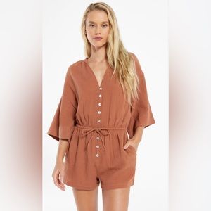 Z Supply Zephyr Gauze Romper in Vintage Brown Size Small